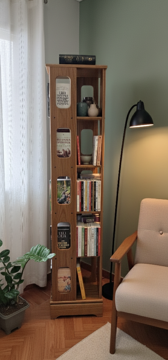 Ambiente com estante de madeira ForBooks